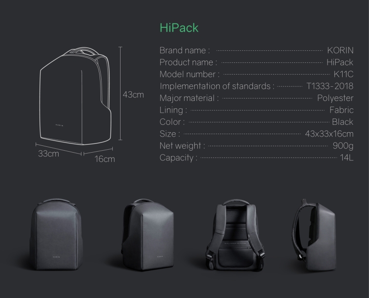 Рюкзак KORIN HiPack 43х33х16 см, черный (Изображение 32)