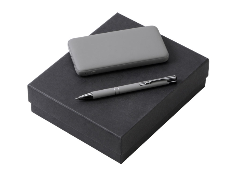 Подарочный набор Color it с металлической ручкой и повербанком (серый) 10000 mAh (Изображение 1)
