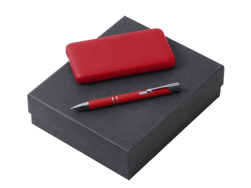 Подарочный набор Color it с металлической ручкой и повербанком (красный) 10000 mAh (Изображение 1)