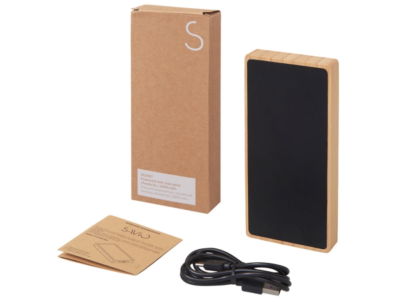 Внешний аккумулятор с подсветкой лого и солнечной панелью Reedia S1, 10000 mAh, бамбук, черный (Изображение 7)