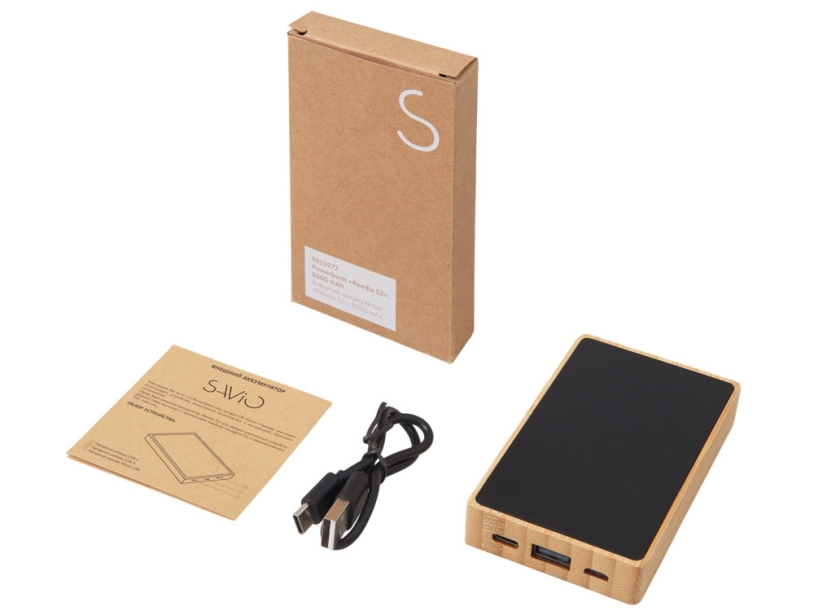 Внешний аккумулятор с подсветкой лого Reedia S2, 5000 mAh, бамбук, черный (Изображение 7)