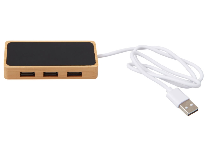 USB хаб с подсветкой лого Reedia S5, 3*USB, 1*Type C, бамбук, черный (Изображение 3)