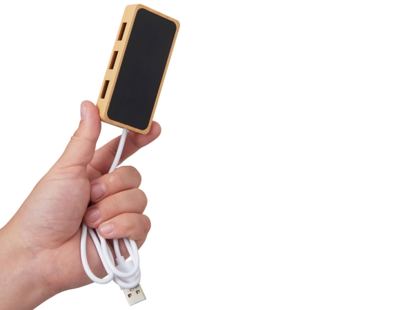USB хаб с подсветкой лого Reedia S5, 3*USB, 1*Type C, бамбук, черный (Изображение 8)