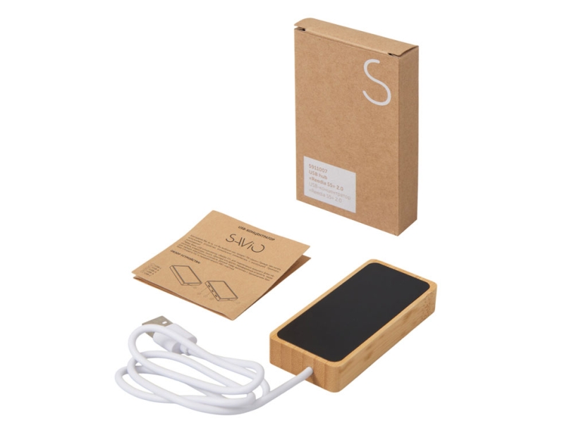 USB хаб с подсветкой лого Reedia S5, 3*USB, 1*Type C, бамбук, черный (Изображение 9)