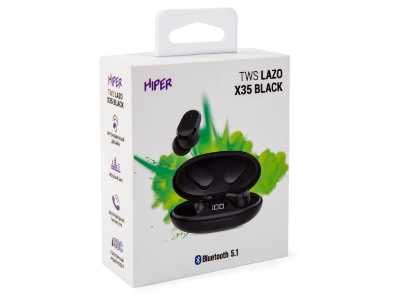 Наушники HIPER TWS Lazo X35 Black (HTW-LX35) Bluetooth 5.0 гарнитура, Черный (Р) (Изображение 8)