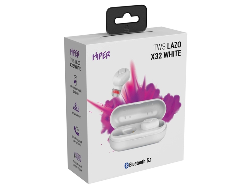 Наушники HIPER TWS Lazo X32 White (HTW-LX32) Bluetooth 5.1 гарнитура, Белый (Р) (Изображение 5)