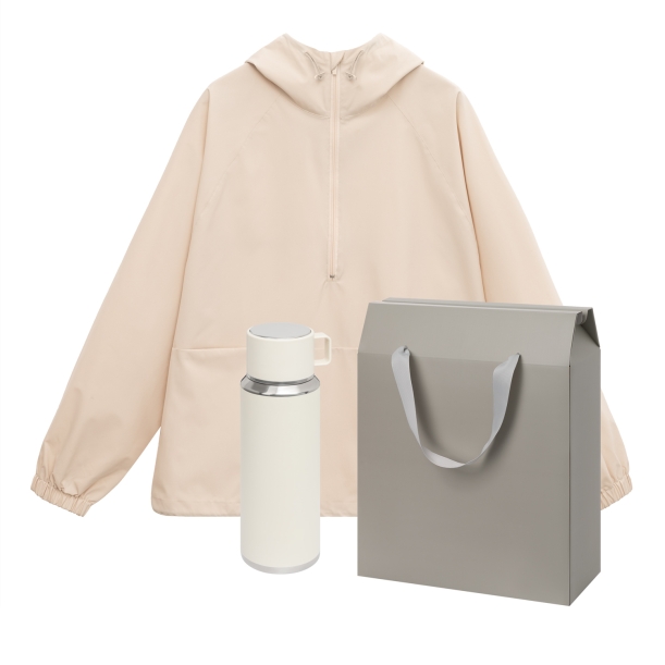 Премиум набор с одеждой RISSMAN (ветровка, термос), бежевый, M/L (Изображение 1)