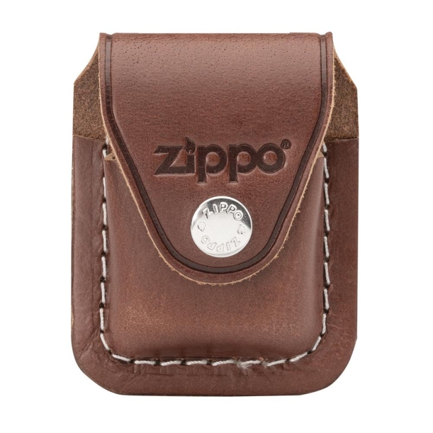 Чехол Zippo для зажигалки, кожа, с металлическим фиксатором на ремень, коричневый, 57х30x75 мм (Изображение 1)