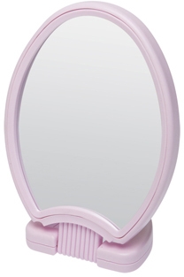 Зеркало Dewal Beauty настольное, в розовой оправе, на пластиковой подставке, 26*14.5 см. (Изображение 1)