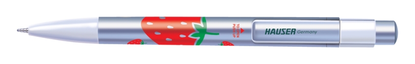 Шариковая ручка Hauser Strawberry, пластик, цвет серый с рисунком (Изображение 1)