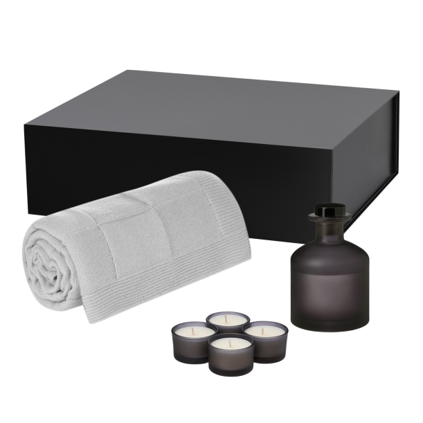 Подарочный набор Sento, Cella Soft, серый (свеча, диффузор, плед) (Изображение 1)