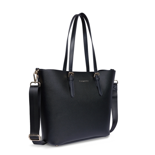 Сумка-шоппер женская BUGATTI Ella, черная, полиуретан, 47,5х12х32 см (Изображение 1)