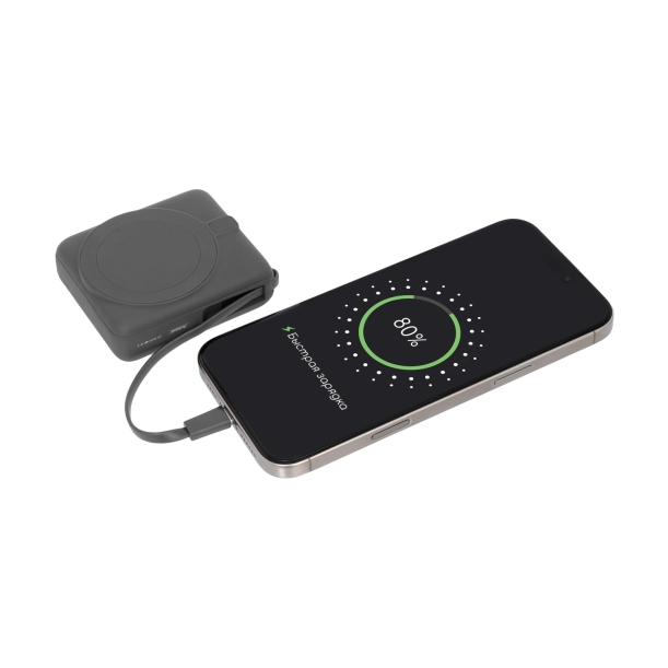 Внешний аккумулятор с подсветкой Ritter PD 10000mAh с функцией беспроводной зарядки 15W, серый (Изображение 10)