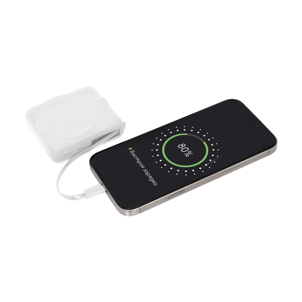 Внешний аккумулятор с подсветкой Ritter PD 10000mAh с функцией беспроводной зарядки 15W, белый (Изображение 9)