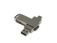 USB 2.0- флешка на 32 Гб с поворотным механизмом и дополнительным разъемом Type-C (серебристый) 32Gb
