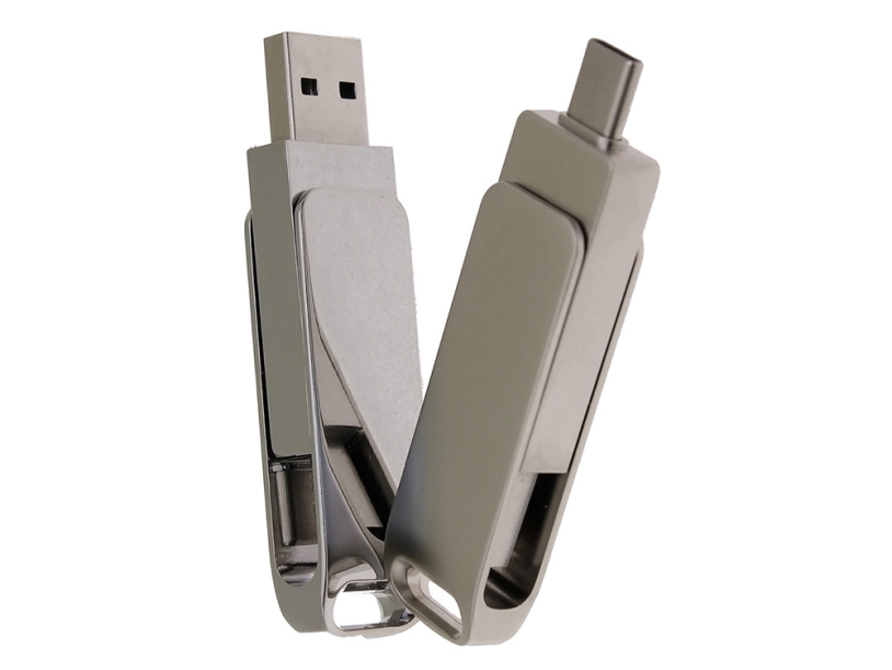 USB 2.0- флешка на 32 Гб с поворотным механизмом и дополнительным разъемом Type-C (серебристый) 32Gb (Изображение 5)