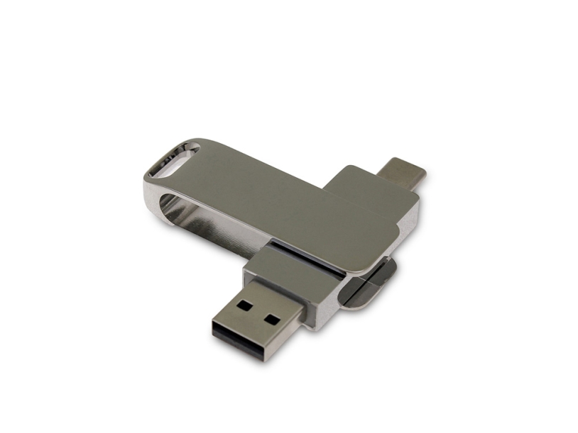 USB 3.0- флешка на 32 Гб с поворотным механизмом и дополнительным разъемом Type-C (серебристый) 32Gb (Изображение 1)