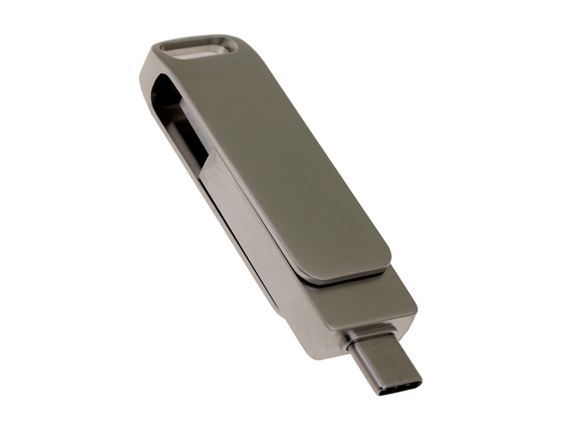 USB 3.0- флешка на 128 Гб с поворотным механизмом и дополнительным разъемом Type-C (серый) 128Gb (Изображение 2)