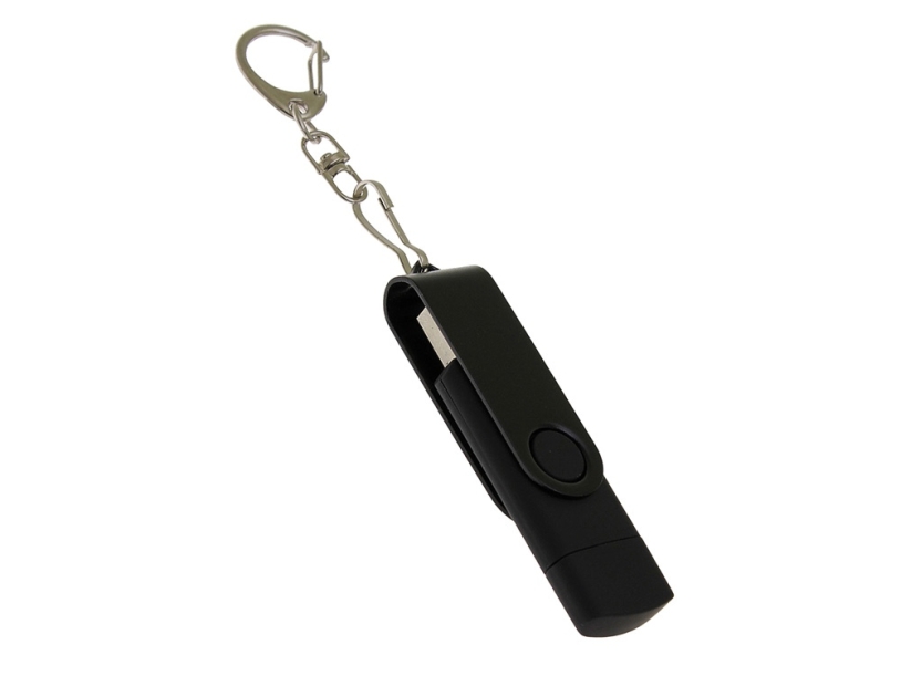 USB 2.0- флешка на 64 Гб с поворотным механизмом и дополнительным разъемом Type-C (черный) 64Gb (Изображение 1)
