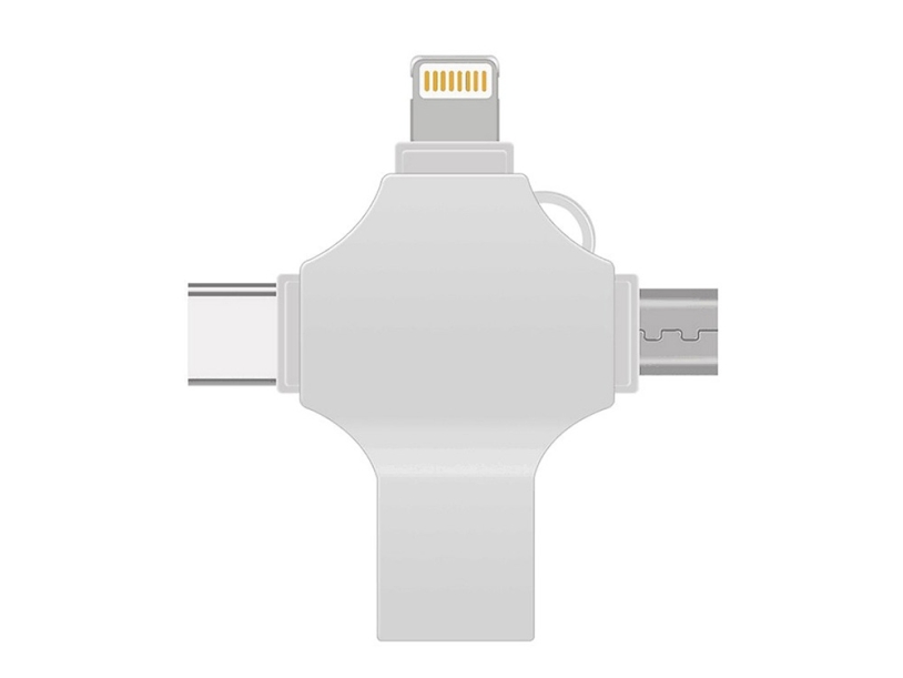 USB 3.0-флешка на 256 Гб 4-в-1 с разъемами Micro USB, Type-C и Lightning (серебристый) 256Gb (Изображение 3)