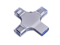 USB 3.0-флешка на 64 Гб 4-в-1 с разъемами Micro USB, Type-C и Lightning (серебристый) 64Gb