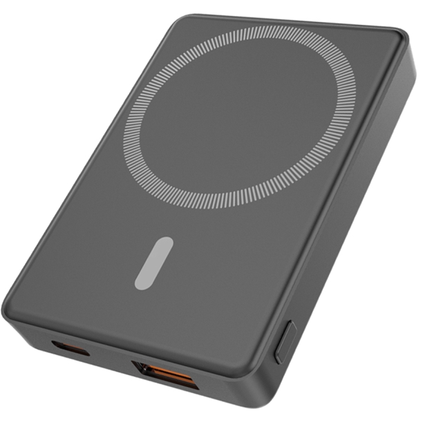 Магнтиный внешний аккумулятор Magnetic с беспроводной зарядкой (5W), 5000 Mah, черный (Изображение 1)