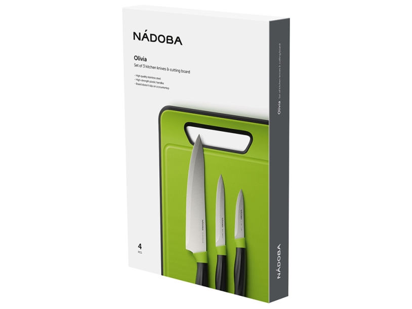 Набор из 3 ножей с пластиковой разделочной доской, NADOBA, серия OLIVIA (Изображение 2)