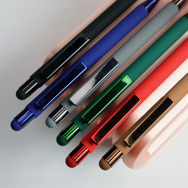 Ручка шариковая FACTOR COLOR со стилусом, серый, металл, пластик, софт-покрытие (Изображение 5)