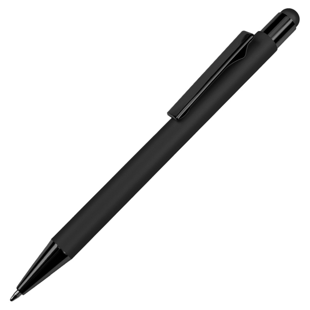 Ручка шариковая FACTOR COLOR со стилусом, черный, металл, пластик, софт-покрытие (Изображение 1)