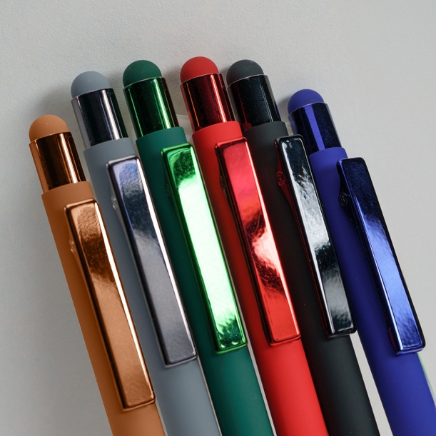 Ручка шариковая FACTOR COLOR со стилусом, черный, металл, пластик, софт-покрытие (Изображение 4)