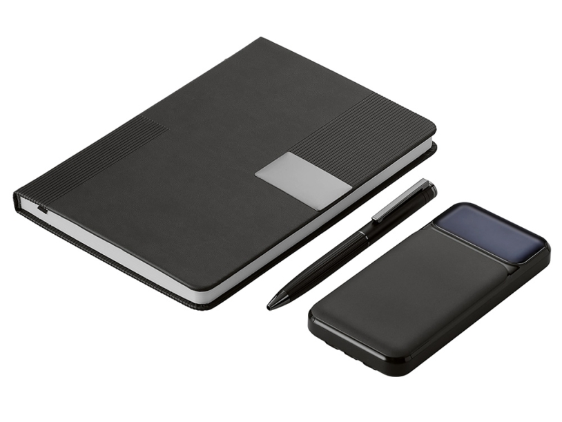 Подарочный набор Tesla с блокнотом А5, ручкой и пауэрбенком на 10 000 mAh, черный (Изображение 2)
