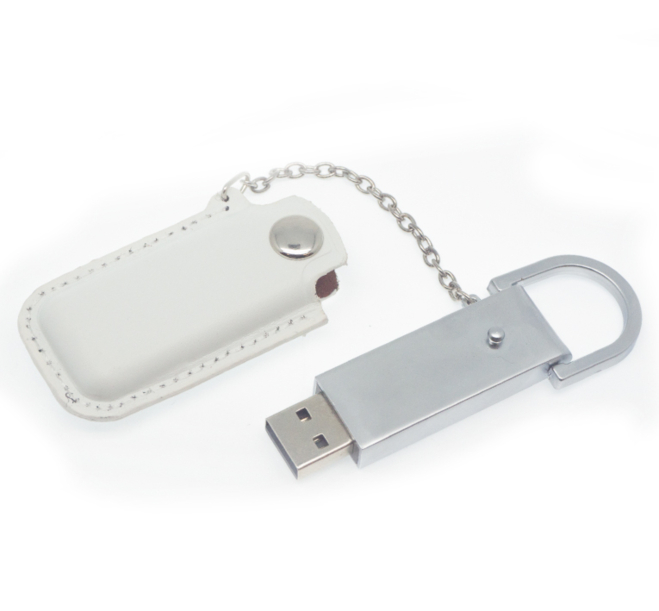 Флеш накопитель USB 2.0 Palermo в кожаном чехле 16GB, металл, белый/серебристый (Изображение 1)