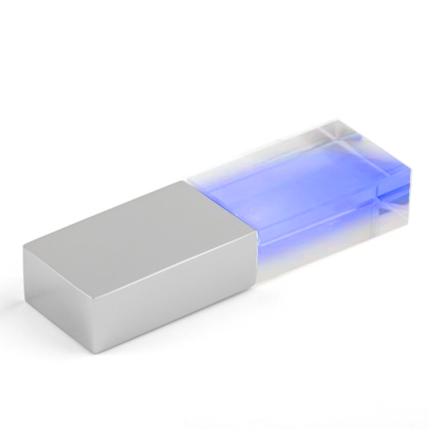 Флеш накопитель USB 2.0 Кристалл Матовый, металл/стекло, прозрачный/серебристый, подсветка синим (Изображение 1)