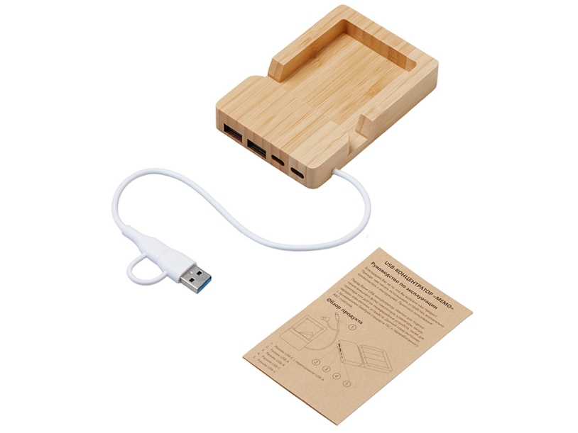USB хаб Memo, 2*USB, 2*Type C, бамбук (Изображение 2)