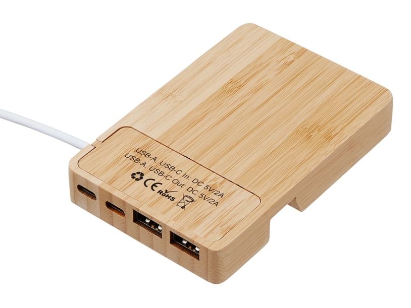 USB хаб Memo, 2*USB, 2*Type C, бамбук (Изображение 6)