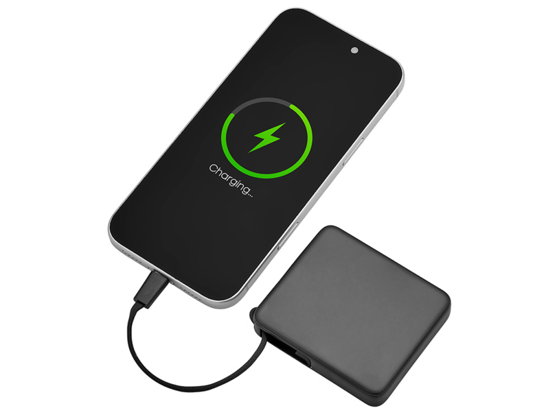 Внешний аккумулятор со встроенным кабелем USB-C Дэнси, 5000 мАч, черный (Изображение 3)