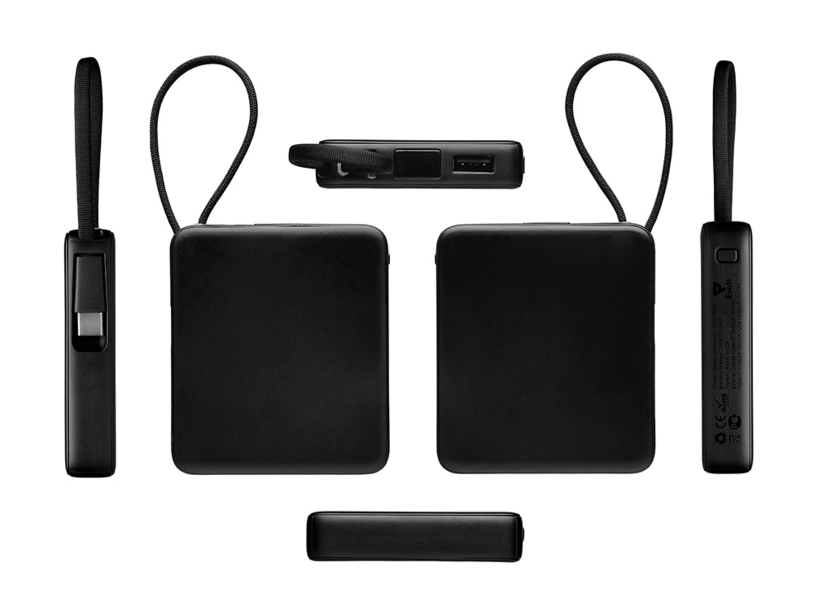 Внешний аккумулятор со встроенным кабелем USB-C Дэнси, 5000 мАч, черный (Изображение 4)