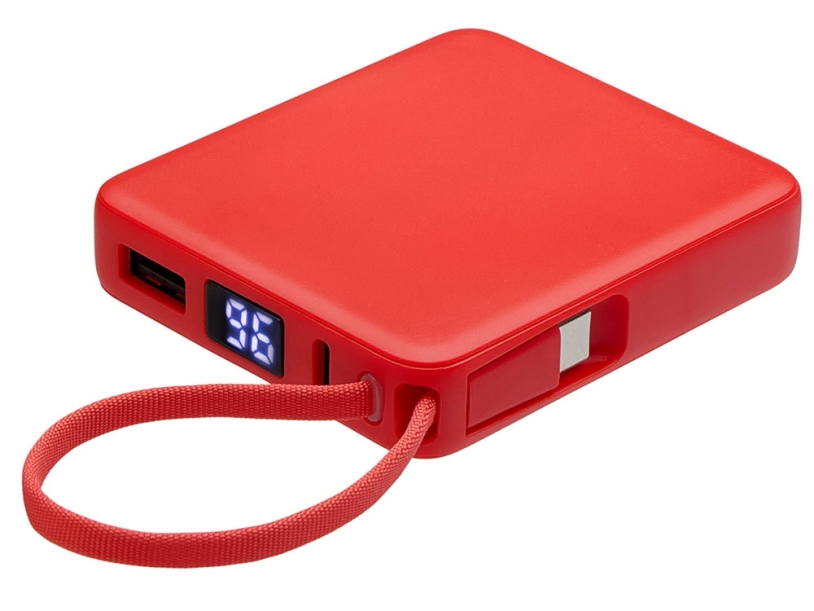 Внешний аккумулятор со встроенным кабелем USB-C Дэнси, 5000 мАч (красный)  (Изображение 2)
