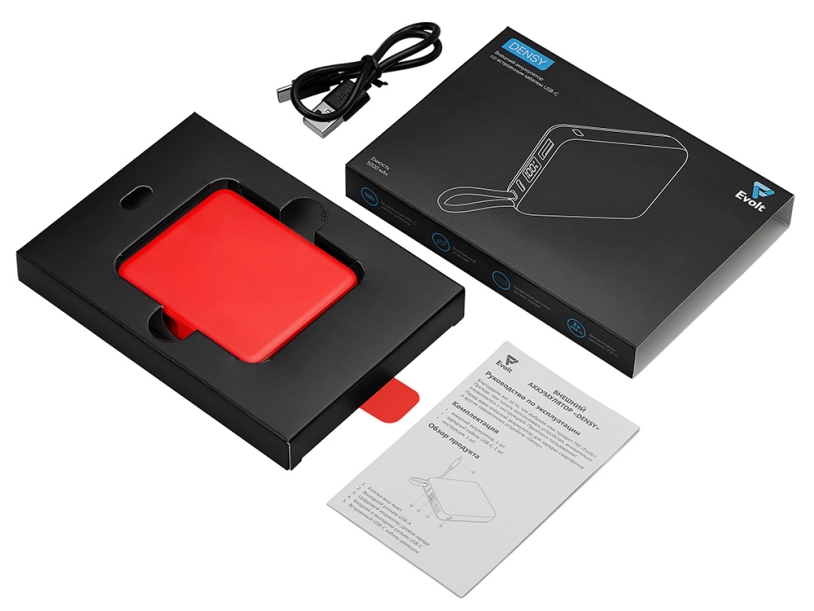 Внешний аккумулятор со встроенным кабелем USB-C Дэнси, 5000 мАч (красный)  (Изображение 6)