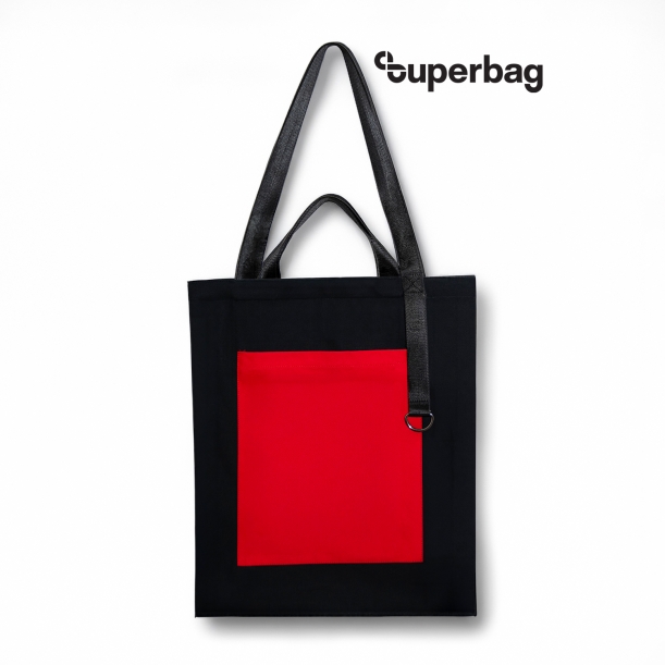 Шоппер Superbag Big Pocket, с карманом на молнии (черный с красным) (Изображение 1)