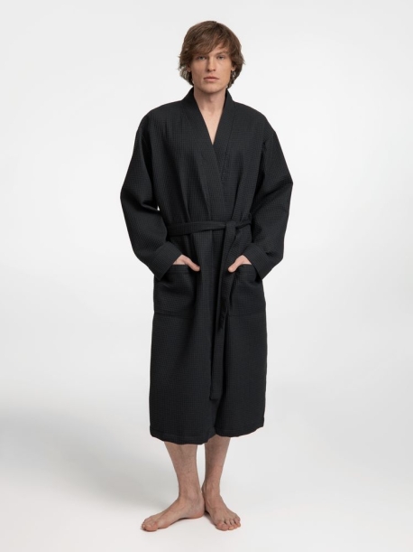 Халат вафельный Kimono, черный, размер M/L (Изображение 7)