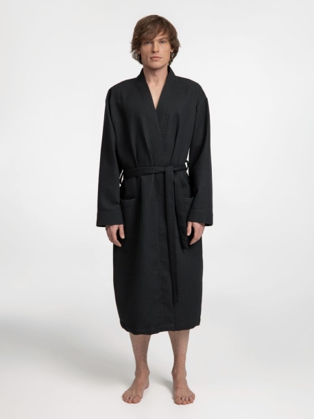 Халат вафельный Kimono, черный, размер M/L (Изображение 8)