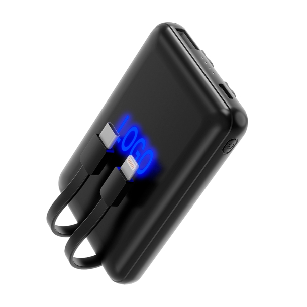 Внешний аккумулятор Eron с подсветкой гравировки, 5000 mAh, чёрный/синий (Изображение 1)