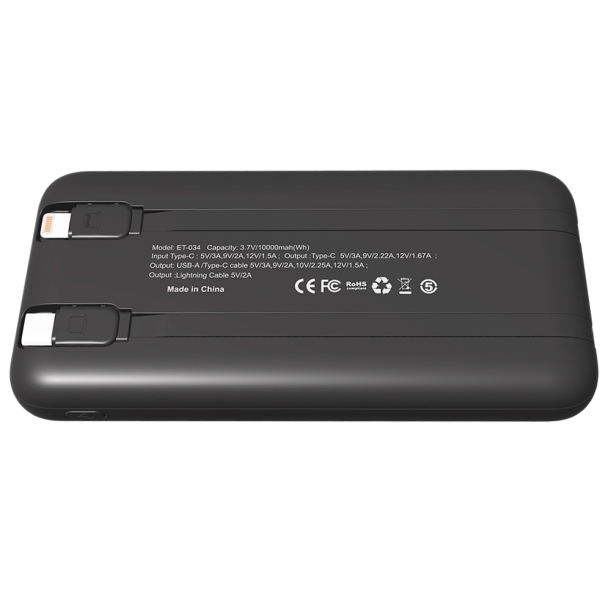 Внешний аккумулятор Nero с быстрой зарядкой (до 22,5W), 10000 mAh, чёрный (Изображение 2)
