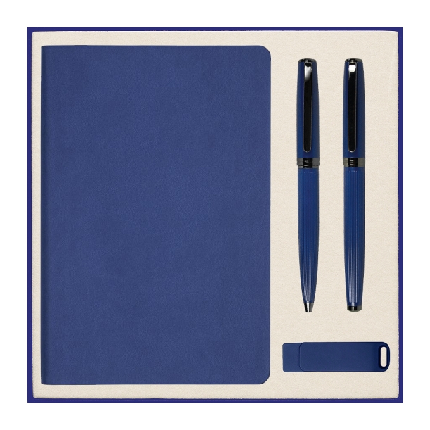 Набор подарочный Solution Prestige Quardo ( ежедневник, флешка, шариковая ручка, ручка роллер), синий (Изображение 1)