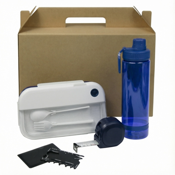Набор подарочный Solution Everyday Kit Quattro (мультитул, рулетка, ланч бокс, бутылка для воды), темно-синий (Изображение 1)