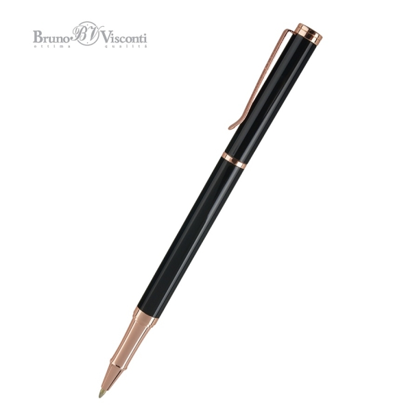 РУЧКА "VENEZIA CLASSICO" ШАРИКОВАЯ, ЧЕРНЫЙ МЕТАЛЛИЧЕСКИЙ КОРПУС 1,0 ММ, СИНЯЯ (черный/розовое золото) (Изображение 1)