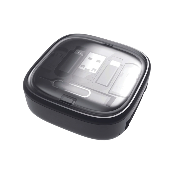 Кабель зарядный выдвижной USB Solid Link 5-в-1 на Lightning, Micro-USB, Type-C «U50» 2,4 A, C to C, Quick Charge с подставкой для телефона, квадратный, черный (Изображение 3)