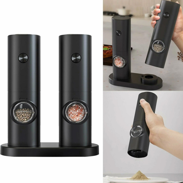Набор из двух мельниц для соли и перца на подставке Salt &amp; Pepper Set, пластик, черный (Изображение 4)