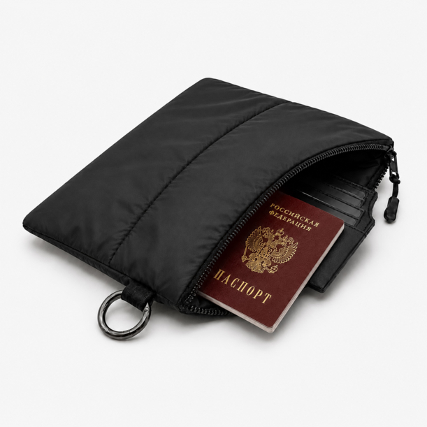 Органайзер для мелочей Superbag Bubble, стёганый, на молнии, с креплением на кольцо-карабин (черный) (Изображение 7)